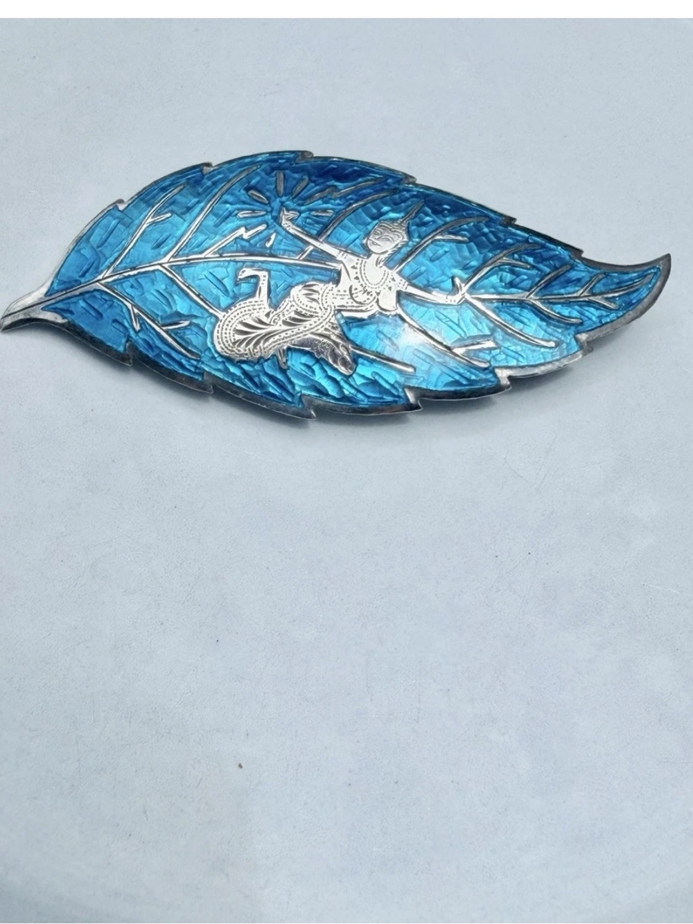 Vintage Sterling Silver & Blue Enamel SIAM NIELLO Dancer Pin Brooch THAILAND - Picture 2 of 4